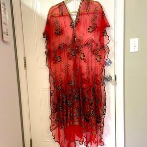 Sparkly Sheer Scarf Top Red One-Size